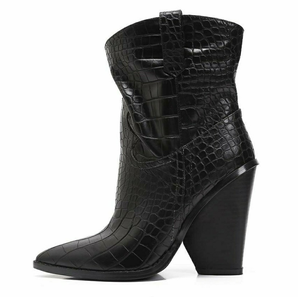 Black Western Faux Leather Cowboy Croc Boots - Picture 5 of 6